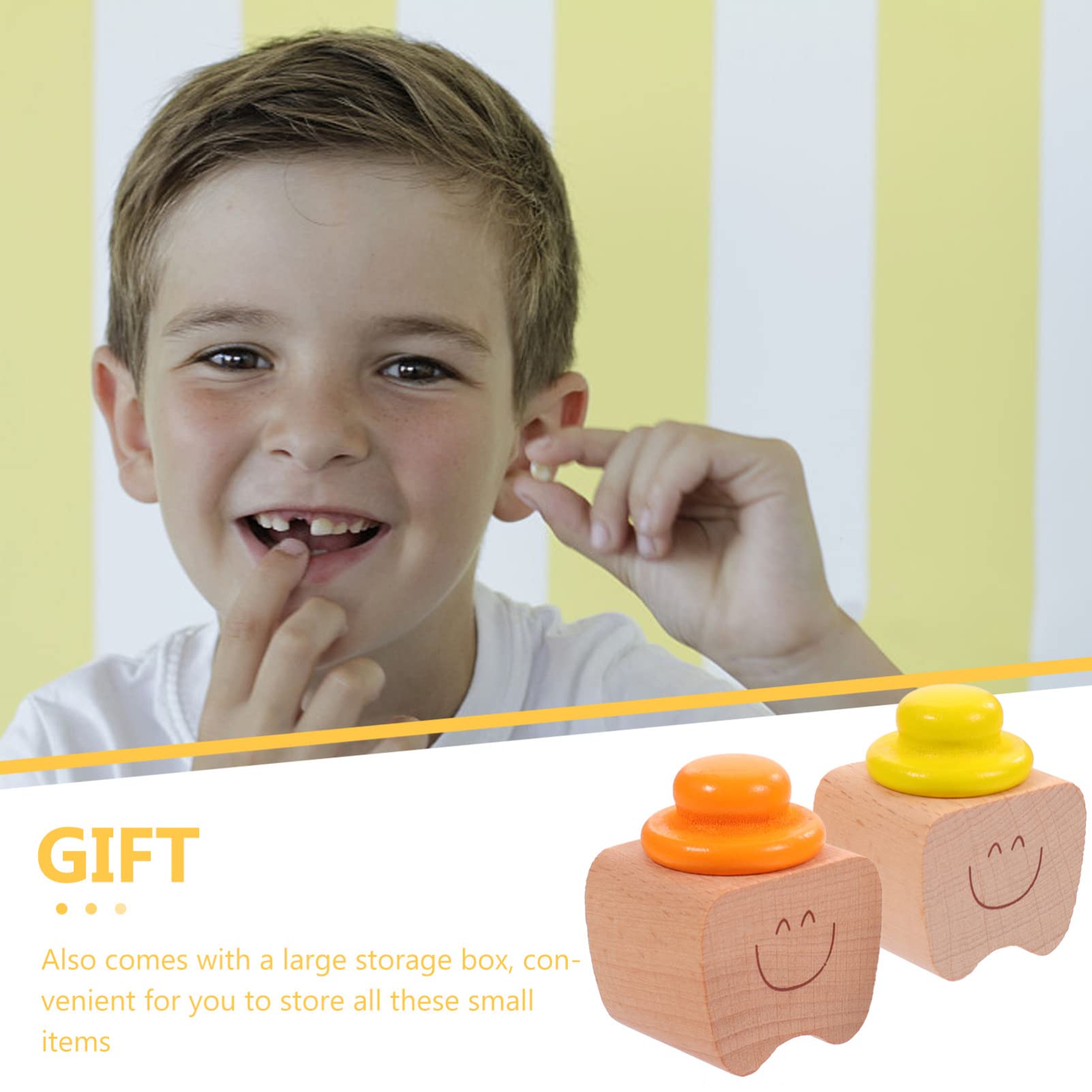 2pcs Baby Tooth Box Keepsake Cartoon Wooden Tooth Storage Saver Box for Lost Teeth Children Newborn Baby Birthday Shower