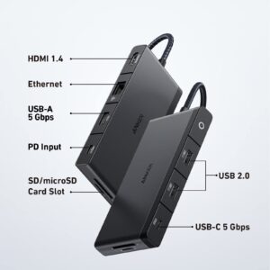 Anker 552 [USB]-[C] [Hub] (9-in-1) with 100W Power Delivery, [4K]@30Hz [HDMI], 4 [USB]-[C] and [USB]-A Data Ports, Ethernet and SD/microSD [C]ard Slot for MacBook, HP, Dell Laptops, and More