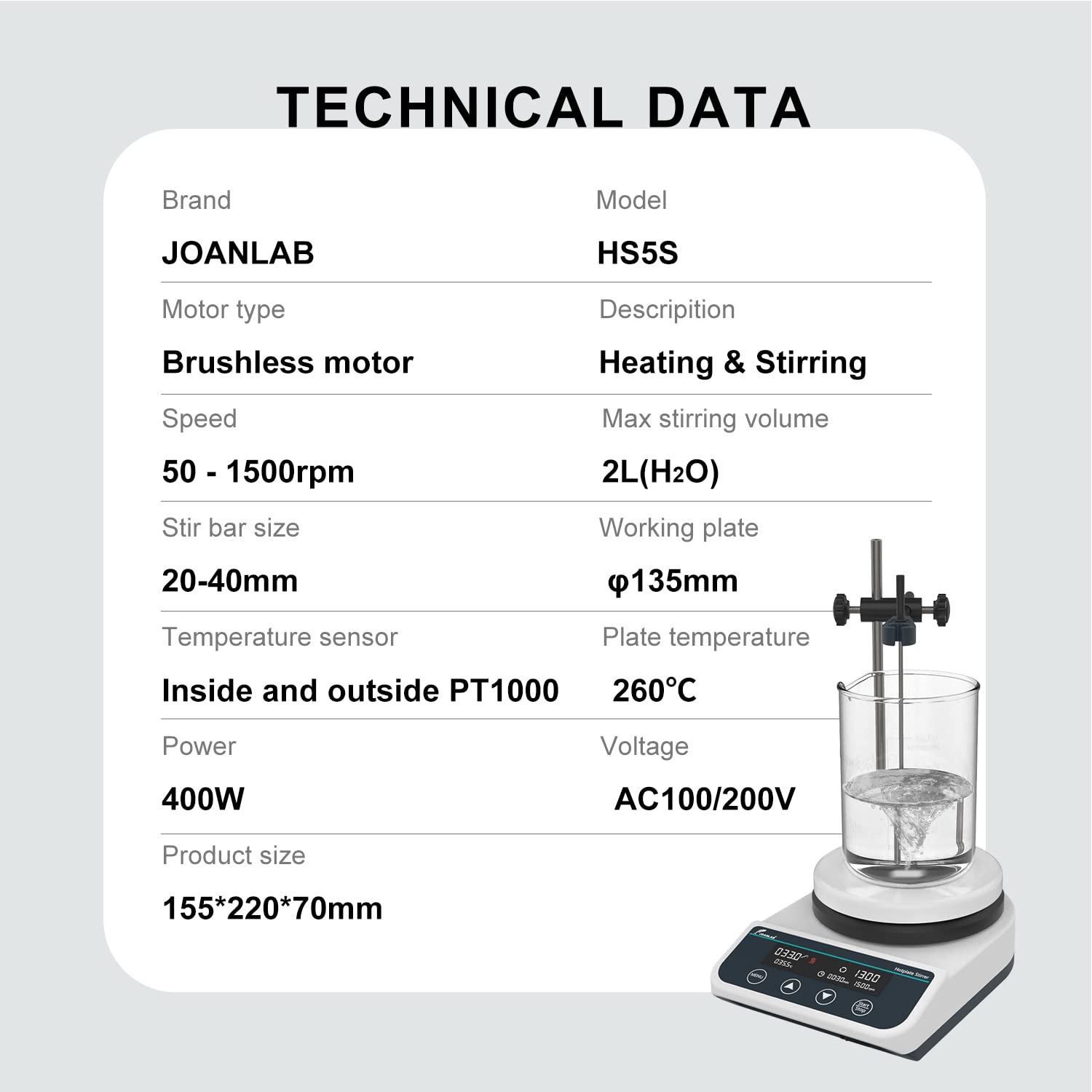 Digital Magnetic Stirrer Hot Plate Ceramic Coated Lab Hotplate Magnetic Stirrer Mixer 3000ml | 50-1500rpm Temp Probe Sensor and Stand Included