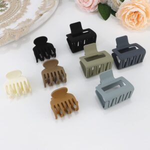 ATODEN Small Mini Claw Hair Clips: 8Pcs Cute Square and Double Row Matte Neutral Clips for Thin, Thick, Fine Hair Accessories