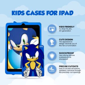 Sonic The Hedgehog iPad Silicone Back Case Cover, Anti Slip Rubber Protective Skin Soft Bumper for iPad 9th (2021)/8th (2020)/7th (2019) Gen (Sonic)