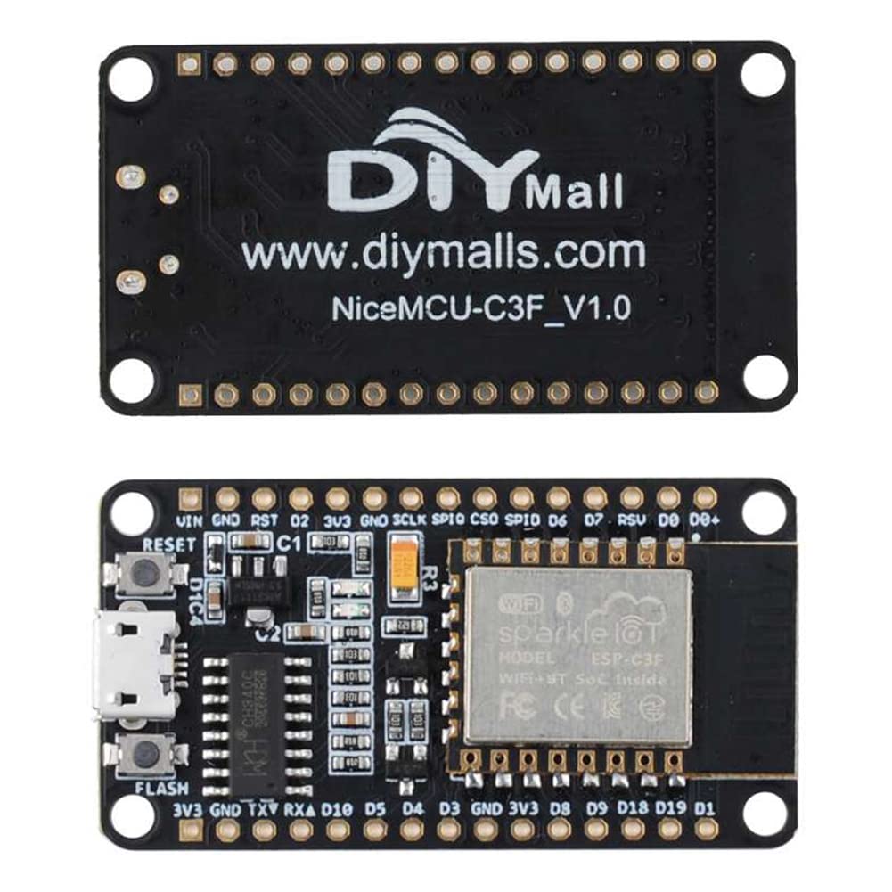 DIYmall NiceMCU-C3F V1.0 ESP32-C3 WiFi+Blue-Tooth Development Board, 4MB Flash 32-bit RISC-V Single-core Processor for IoT Smart Home (Pack of 3)