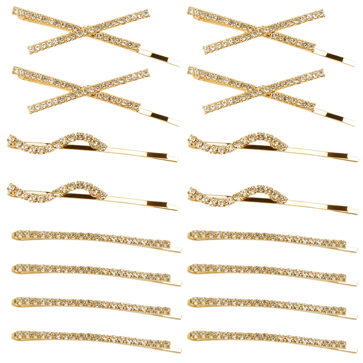 16 Pieces Rhinestone Bobby Pins, Fancy Metal Hair Clips, Crystal Shiny Barrettes, I S X Shaped Diamond Hair Accessories for Women Girls Wedding Prom Party (Gold)