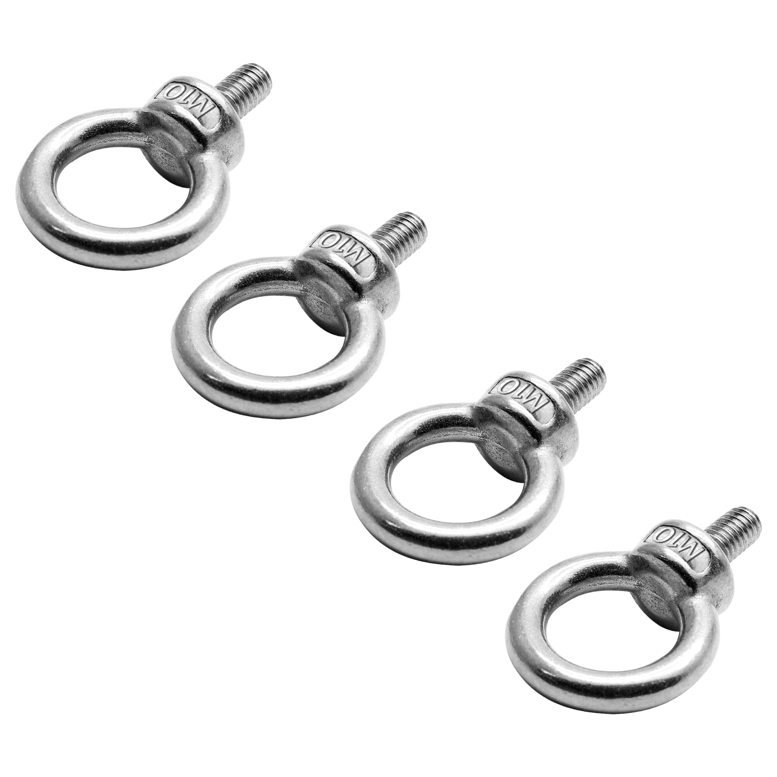 Suiwotin 4pcs M10 Eye Bolt, Stainless Steel Male Thread Machinery Shoulder Lifting Ring Eye Bolt, Heavy Duty Screw Eyebolt