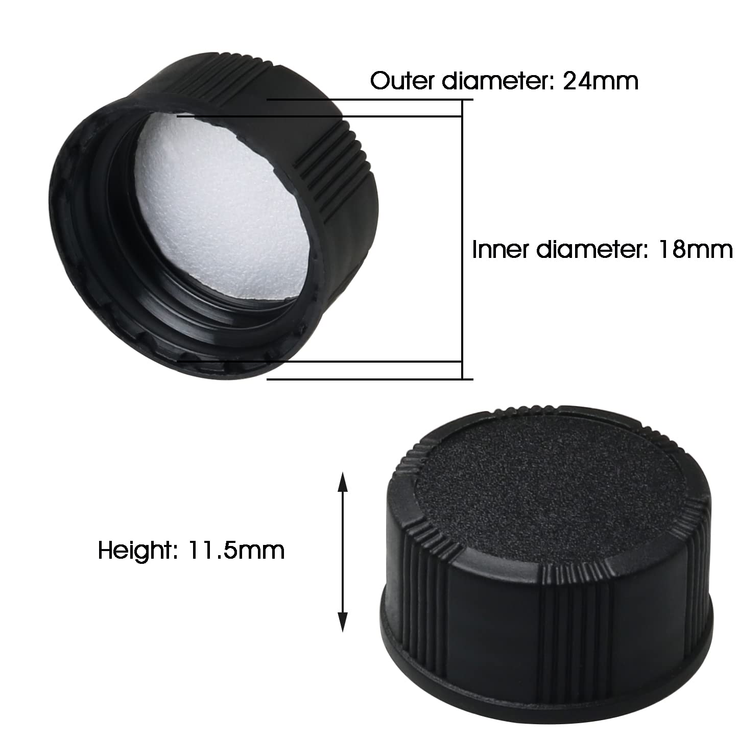 MEETOOT 12pcs Phenolic Resin Cover 28 Threads 20mm Black Poly Seal Screw Caps for Daily Chemicals, Food, Cosmetics Bottles