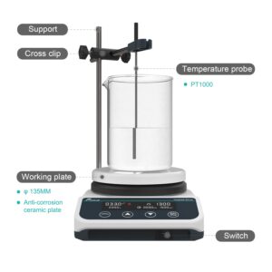 Digital Magnetic Stirrer Hot Plate Ceramic Coated Lab Hotplate Magnetic Stirrer Mixer 3000ml | 50-1500rpm Temp Probe Sensor and Stand Included