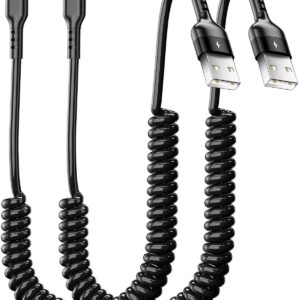 AICase Coiled Lightning Cable for Car 2 Pack, Coil iPhone Charger Cable Compatible with iPhone 14 Pro Max/13 pro max/12 Pro/12/11/XS/XS Max/XR/X/8/8 Plus/Pad_3.2 ft