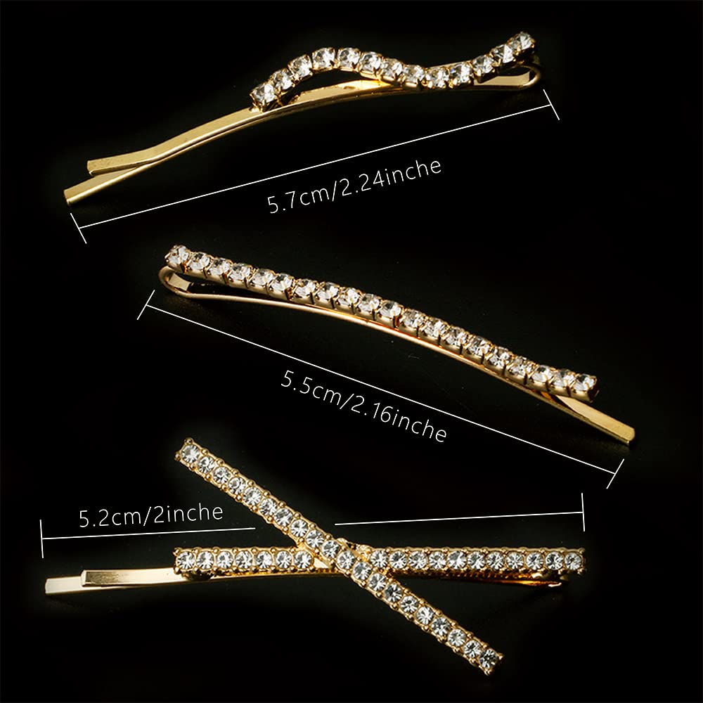 16 Pieces Rhinestone Bobby Pins, Fancy Metal Hair Clips, Crystal Shiny Barrettes, I S X Shaped Diamond Hair Accessories for Women Girls Wedding Prom Party (Gold)