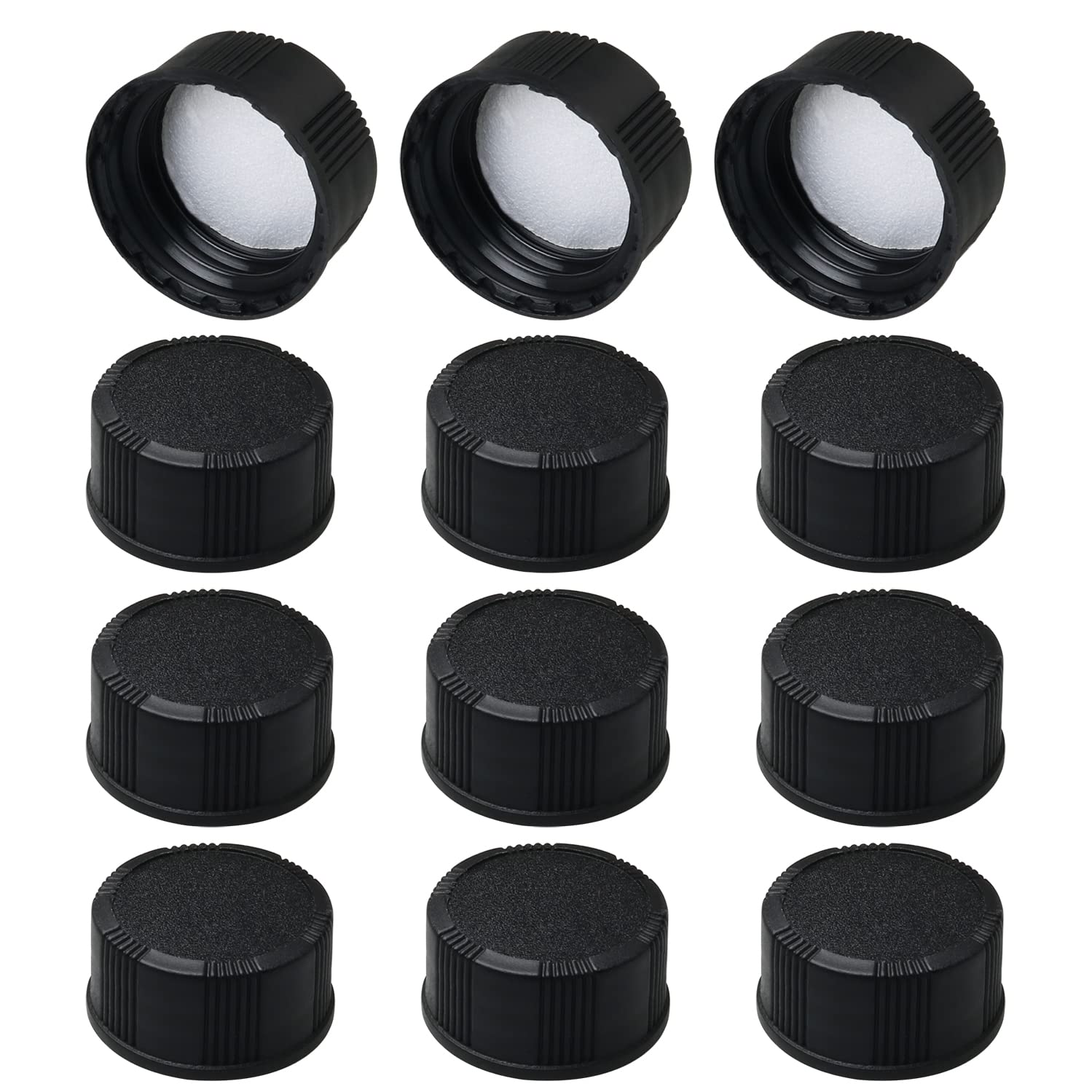 MEETOOT 12pcs Phenolic Resin Cover 28 Threads 20mm Black Poly Seal Screw Caps for Daily Chemicals, Food, Cosmetics Bottles