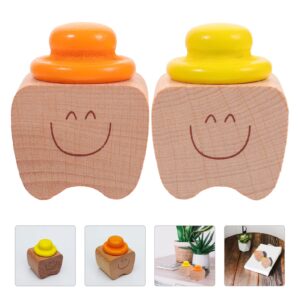 2pcs Baby Tooth Box Keepsake Cartoon Wooden Tooth Storage Saver Box for Lost Teeth Children Newborn Baby Birthday Shower