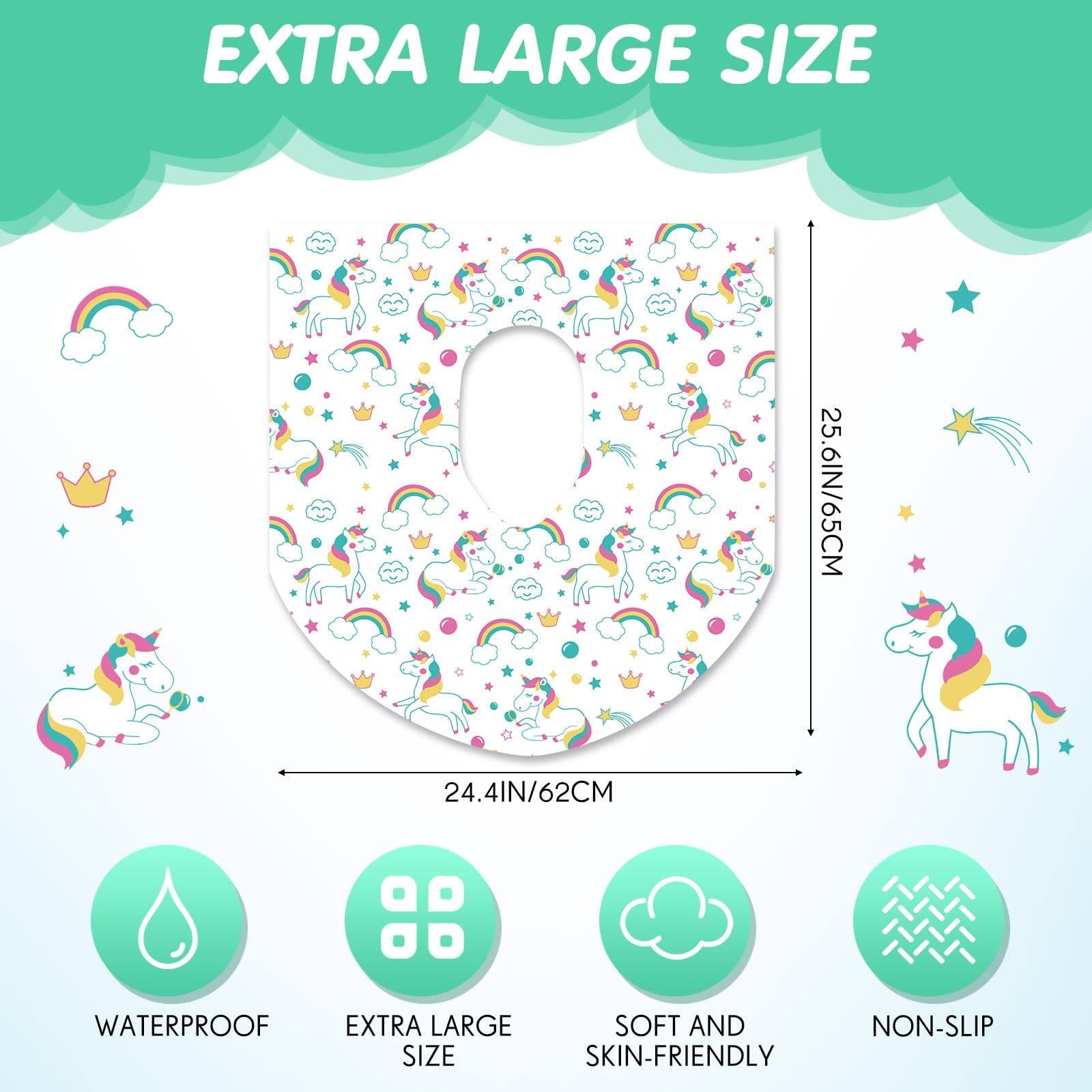 50 Packs Disposable Toilet Seat Covers Extra Large Individually Wrapped for Kids and Adults, Portable Non Slip Waterproof Potty Seat Covers for Toddlers Potty Training, Travel (Unicorn)