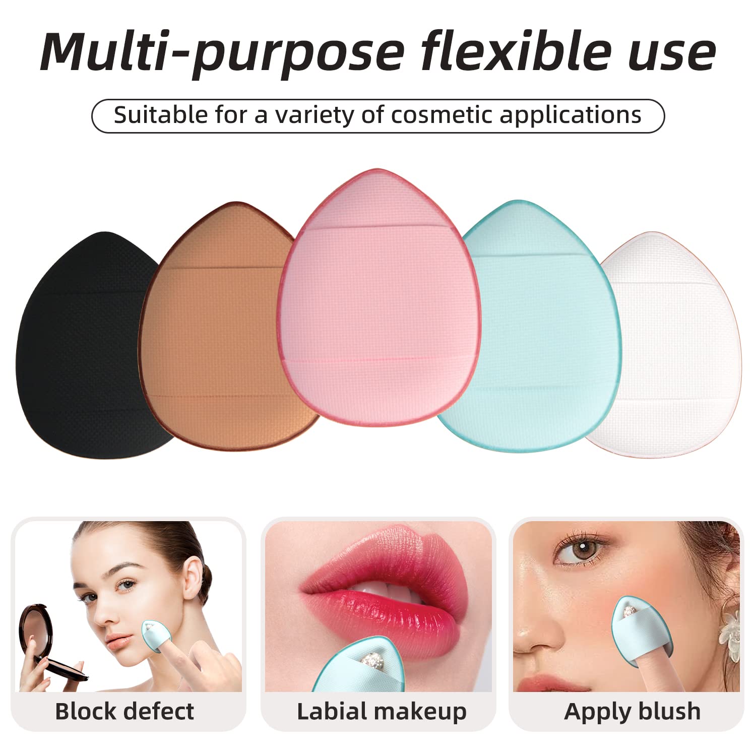 bAnpinSH Finger Puff, 12 Pcs Mini Makeup Puff,Suitable For Foundation, Concealer, Eye Shadow,Beauty Makeup Tools (5 Color 1 Set)