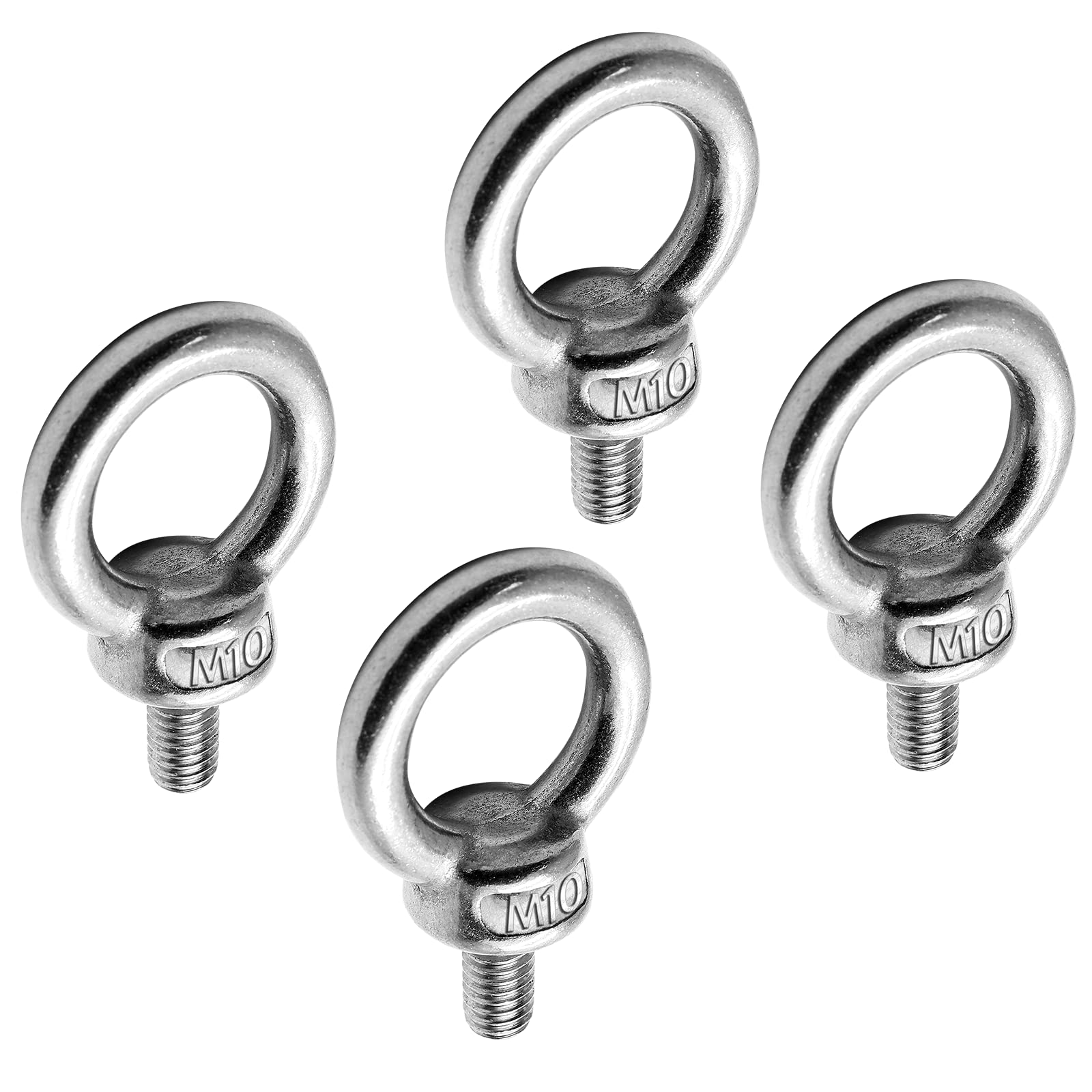 Suiwotin 4pcs M10 Eye Bolt, Stainless Steel Male Thread Machinery Shoulder Lifting Ring Eye Bolt, Heavy Duty Screw Eyebolt