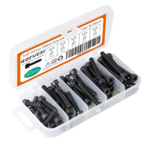 m5 x 20mm 25mm 30mm 35mm 40mm hex socket head cap screws bolts, metric allen hex drive, 12.9 grade alloy steel, black oxide finish, fully threaded, assortment kit 50pcs