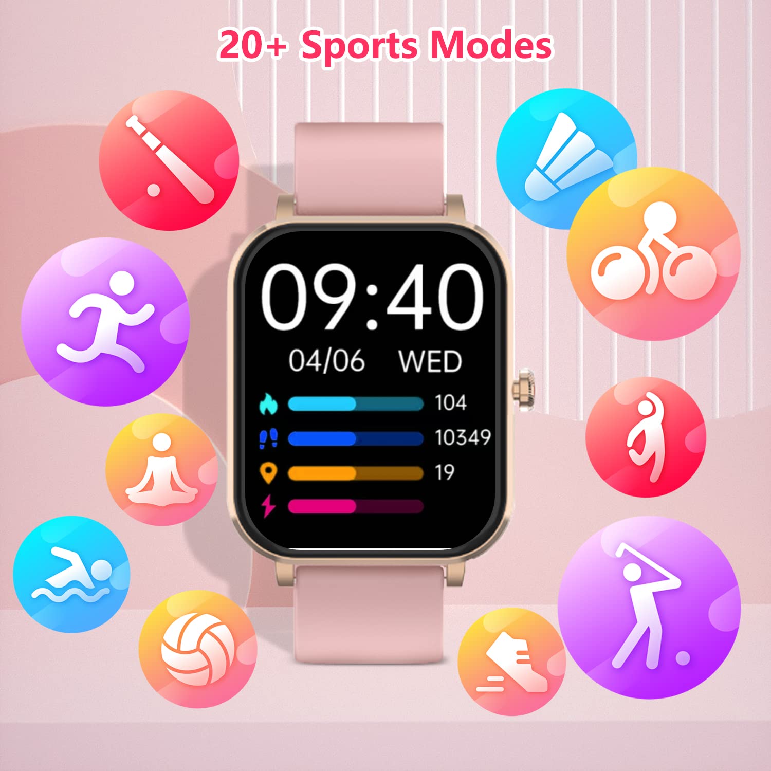 LNTEANE Smart Watch, 1.85" Waterproof Fitness Tracker, Smart Watches for Women with Heart Rate Blood Oxygen Sleep Monitor, Answer/Make Calls, 20+ Sports Modes,DIY Watch Face, AI Voice (Pink)