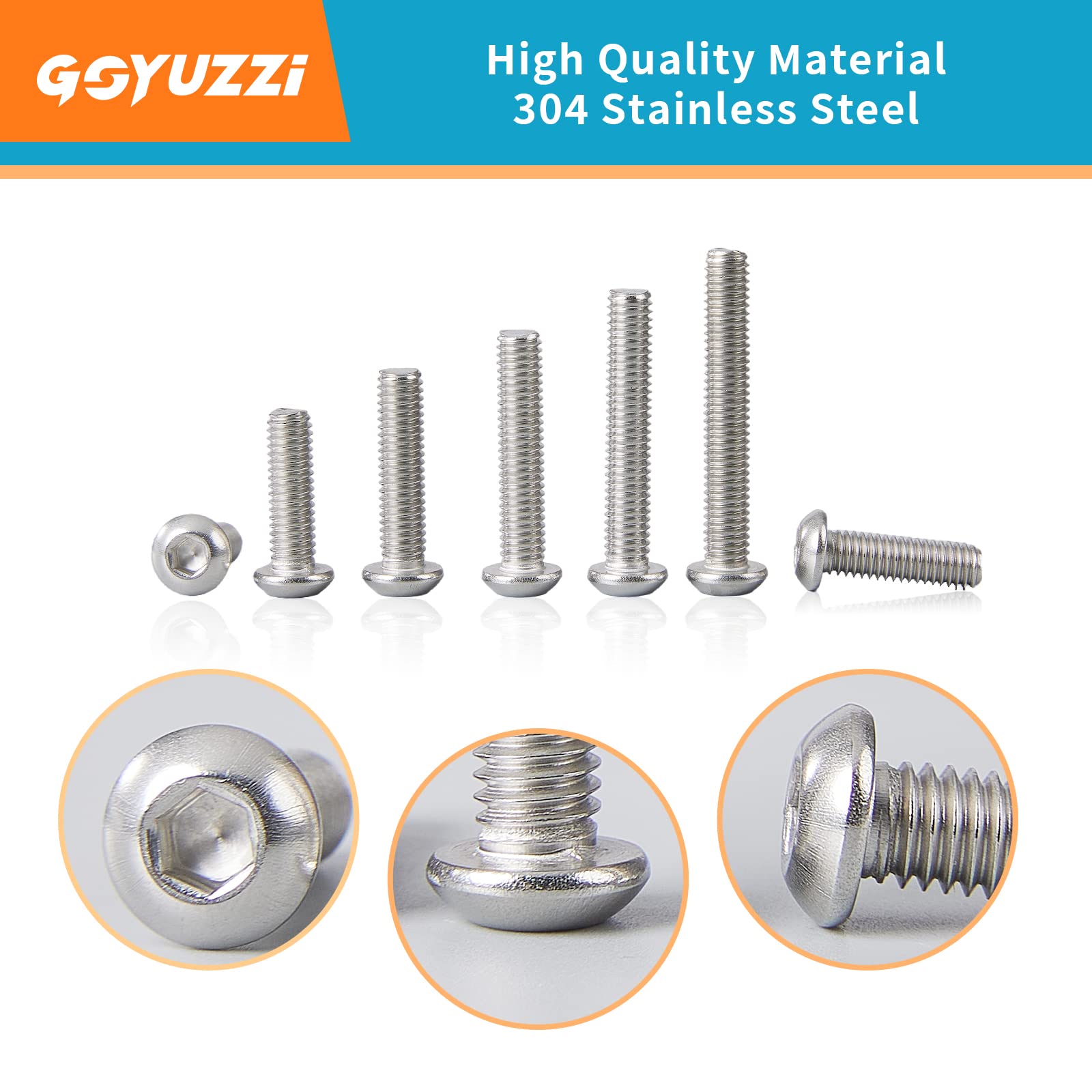 M5 x 8mm 12mm 16mm 20mm 25mm Button Head Socket Cap Screws Bolts, 304 Stainless Steel, Bright Finish, Metric Allen Hex Drive, Fully Threaded, 50PCS