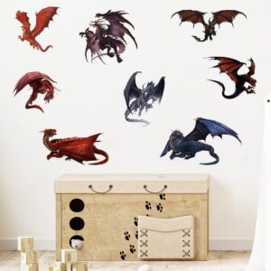 WOYINIS 8 Big 3D Dragon Wall Stickers Ancient Dragons Legend Story Wall Decals Art Peel & Stick Removable Livingroom Kids Room Playroom Library Nursery Classroom Wall Decor