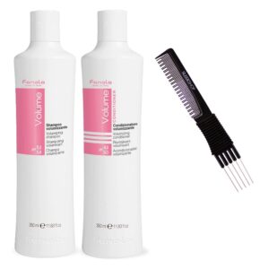 sleekshop comb + fanoia volume volumizing shampoo & conditioner duo set kit for full, thick hair from the roots (w/sleekshop premium carbon teasing comb) (shampoo (11.83 oz) + conditioner (11.83 oz))