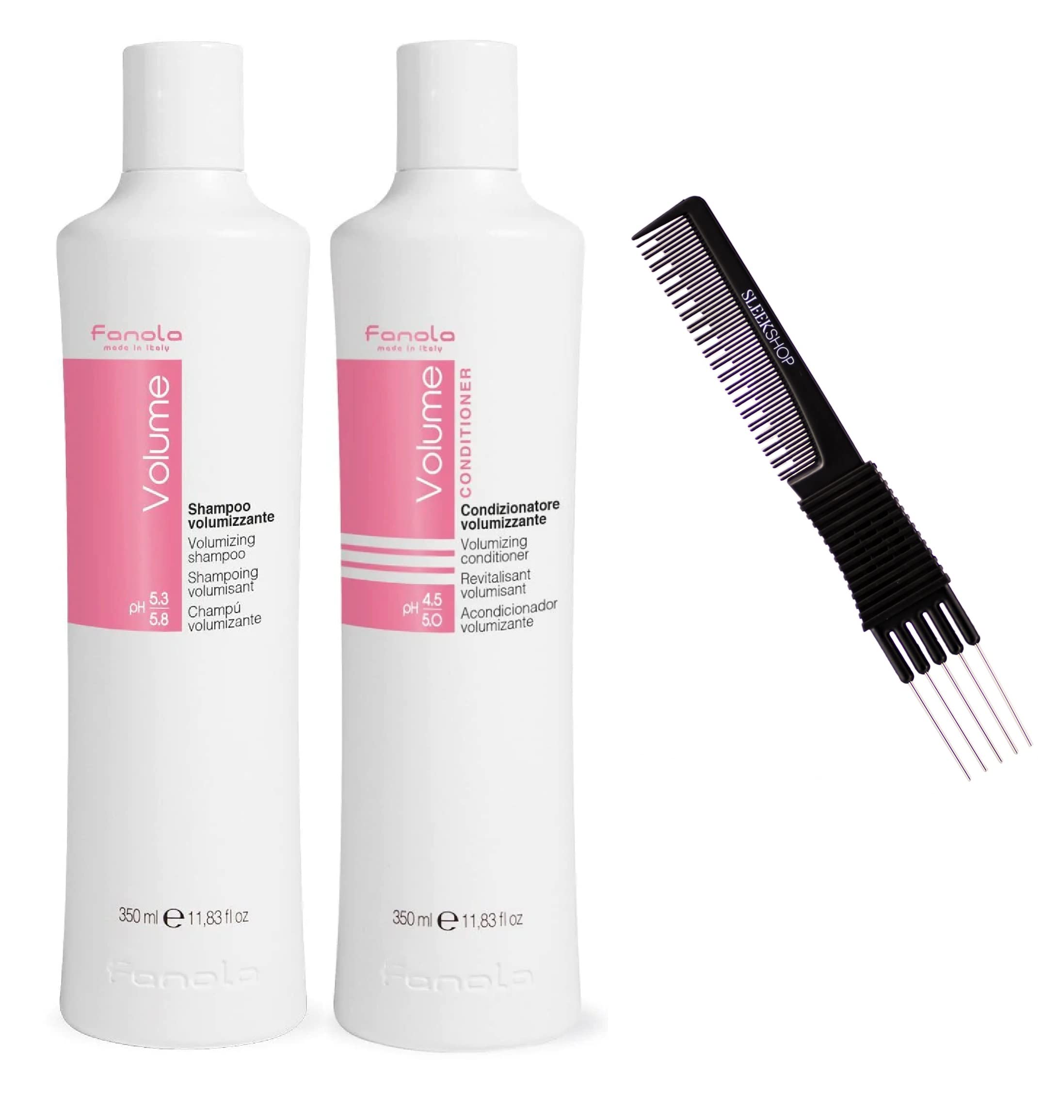 Sleekshop Comb + FanoIa VOLUME Volumizing Shampoo & Conditioner Duo Set Kit for Full, Thick Hair from the Roots (w/SLEEKSHOP Premium Carbon Teasing Comb) (Shampoo (11.83 oz) + Conditioner (11.83 oz))