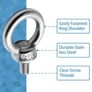 Suiwotin 4pcs M10 Eye Bolt, Stainless Steel Male Thread Machinery Shoulder Lifting Ring Eye Bolt, Heavy Duty Screw Eyebolt