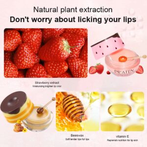 4PCS Strawberry & Honey Lip Balm, Vitamin E Moisturizing Propolis Sleeping Lip Mask, Effective Reduces Lip Lines Prevention Dry and Cracked Lip Scrubs Exfoliator Smoothing Dry Lip Care