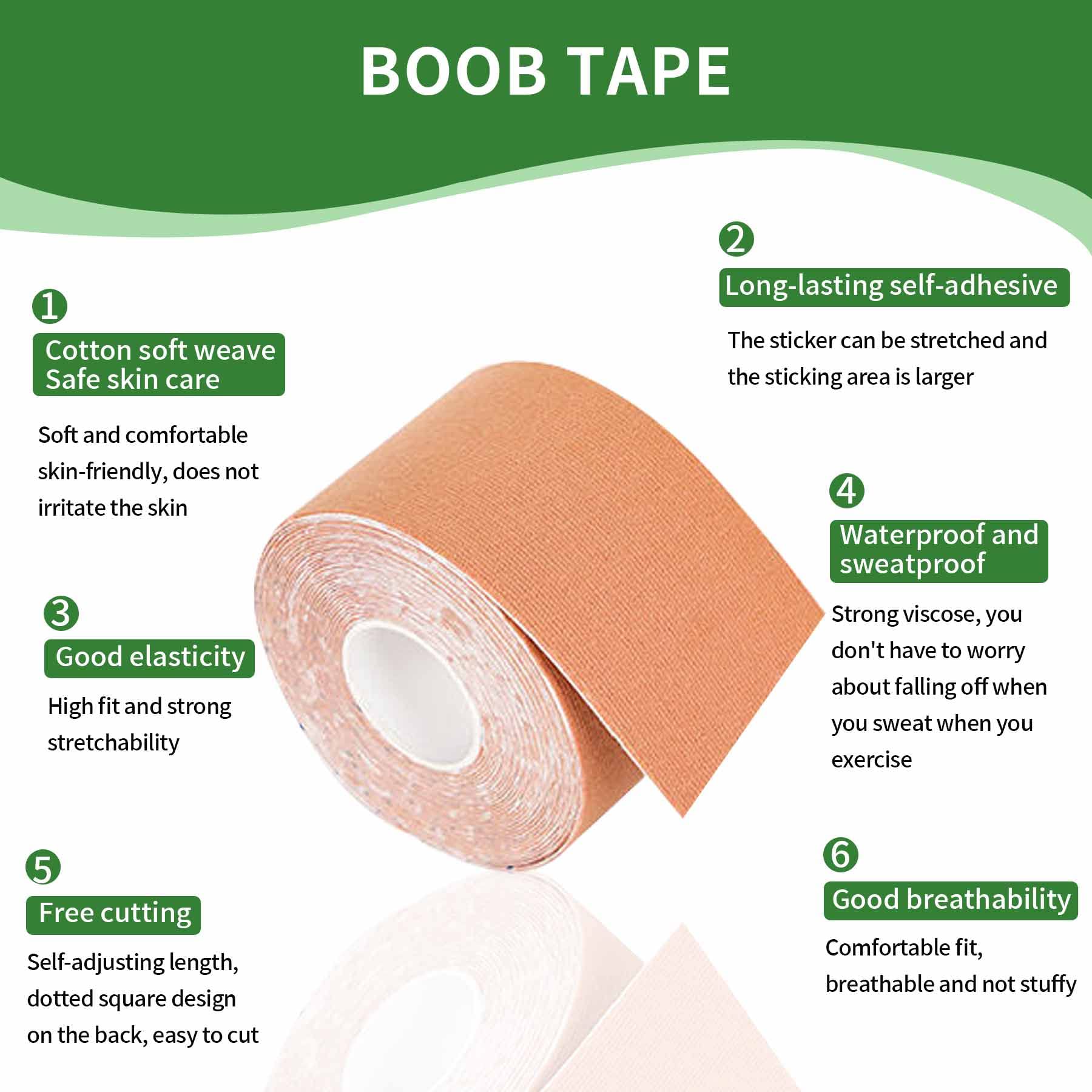 Boobtape,Breast Sling for A-E Cups, Breathable Breast Support Tape, Waterproof and Sweatproof Athletic Tape Body Tape,Medical Material Body Tape for Breast Push Up,Skin-Friendly (3 x197 in)