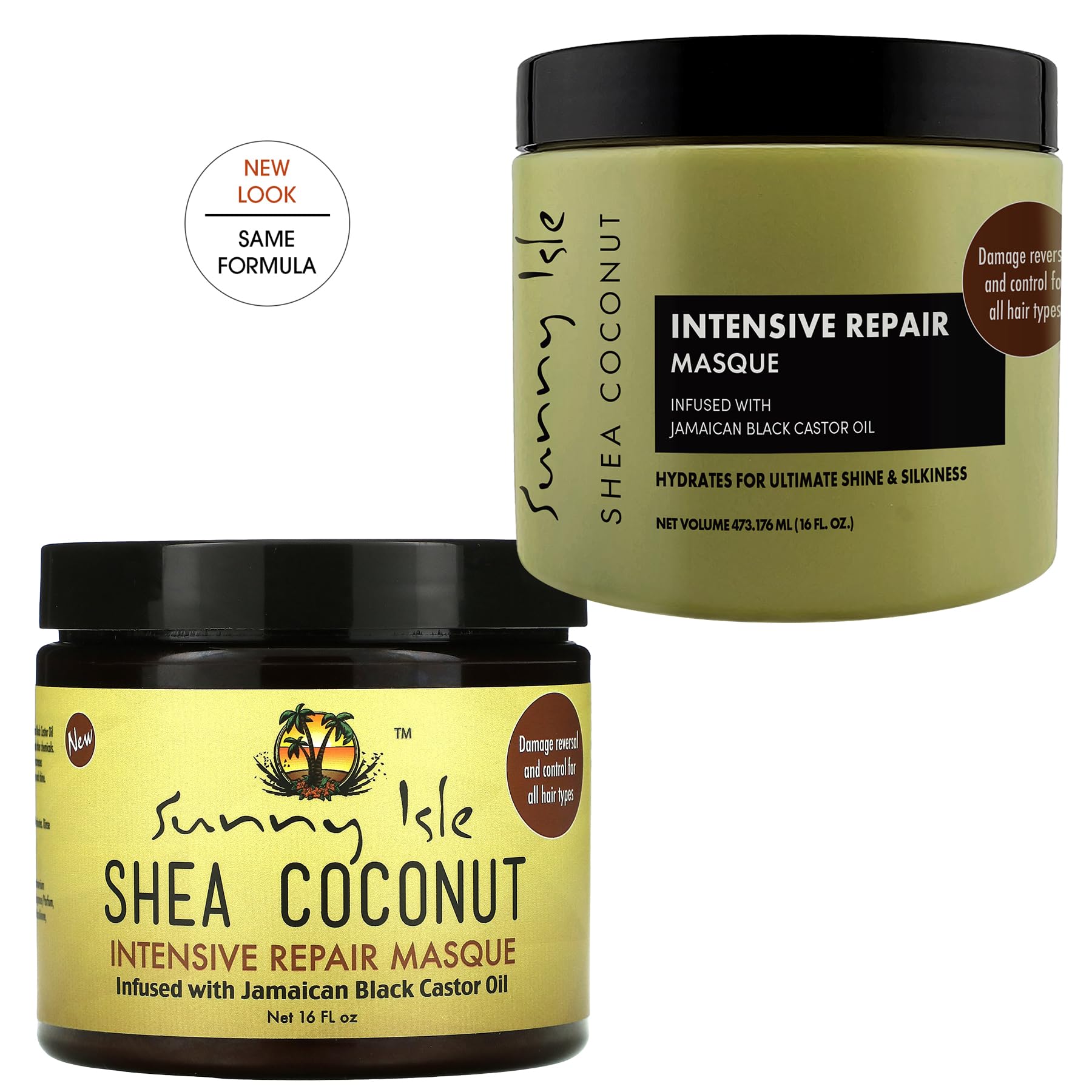 Sunny Isle Shea Coconut Moisturizing Shampoo and Conditioner 12oz, Intensive Repair Masque 16oz, Extra Dark JBCO 2oz (4-Piece) Bundle | Deep Hydration - Curly Wavy Coils