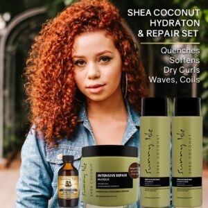 Sunny Isle Shea Coconut Moisturizing Shampoo and Conditioner 12oz, Intensive Repair Masque 16oz, Extra Dark JBCO 2oz (4-Piece) Bundle | Deep Hydration - Curly Wavy Coils