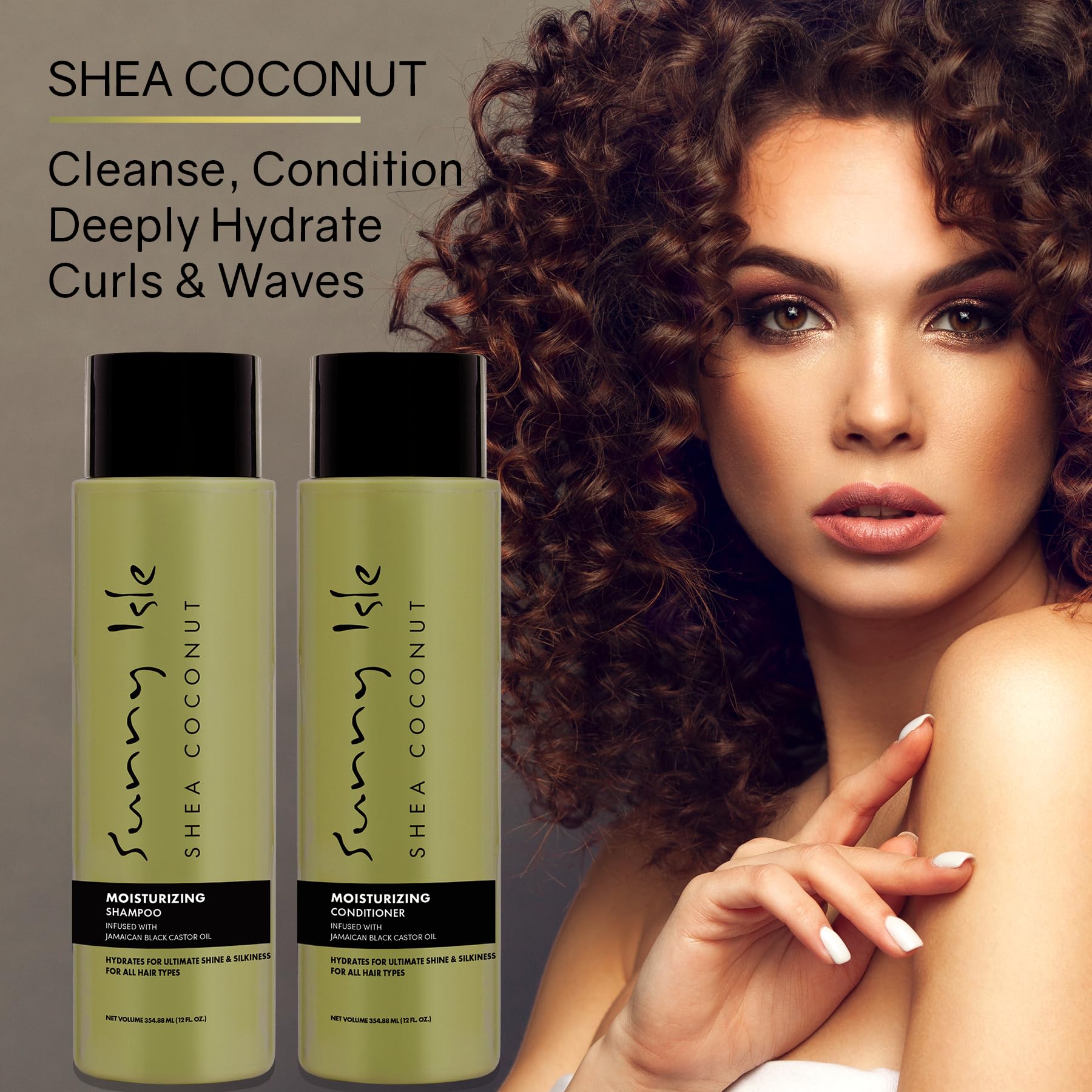 Sunny Isle Shea Coconut Moisturizing Shampoo and Conditioner 12oz, Intensive Repair Masque 16oz, Extra Dark JBCO 2oz (4-Piece) Bundle | Deep Hydration - Curly Wavy Coils