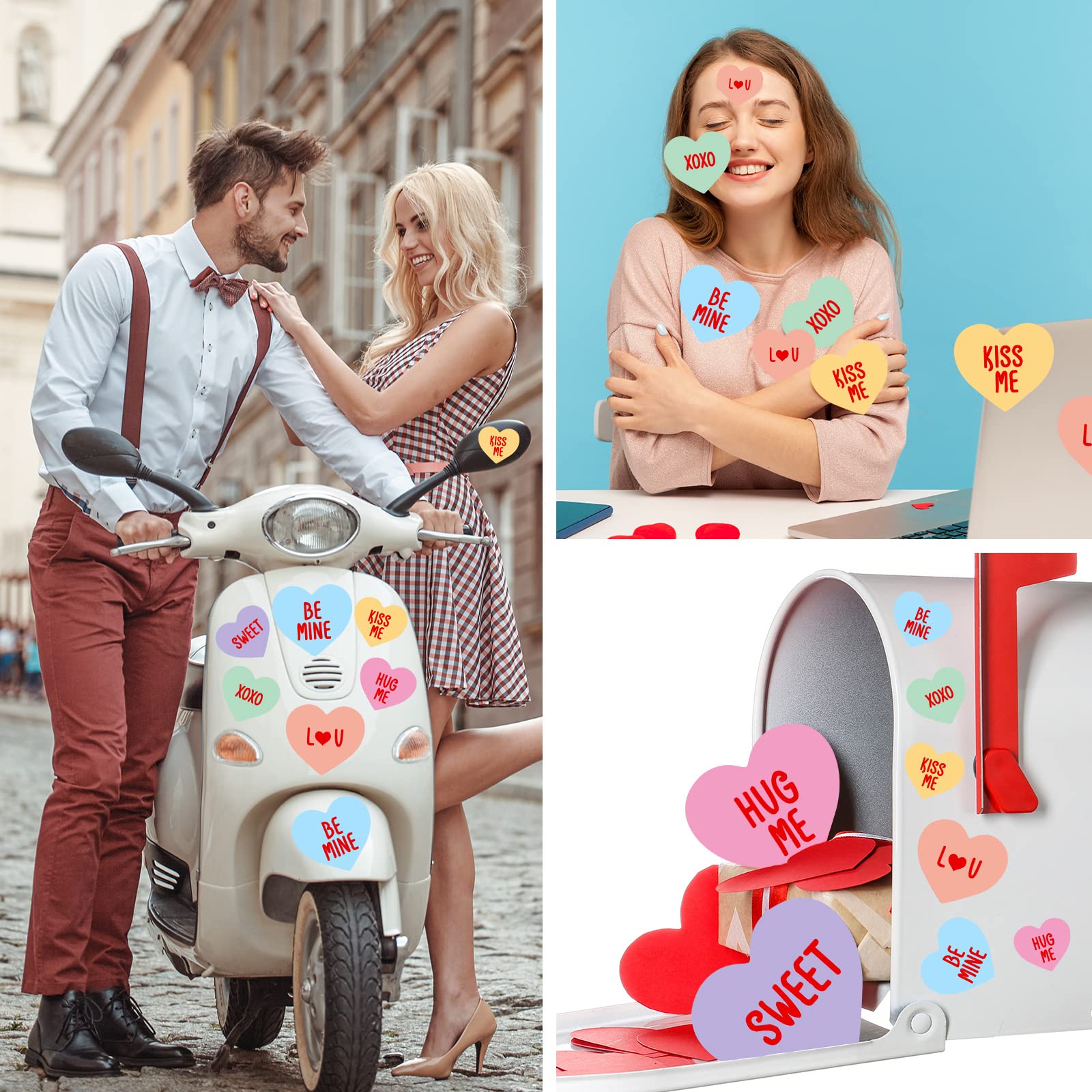 38 Pieces Heart Stickers Garage Door Heart Stickers Valentine's Candy Heart Colorful Self Adhesive Heart Label Decals for Valentine's Day Garage Car Envelope Seal, 6 Colors