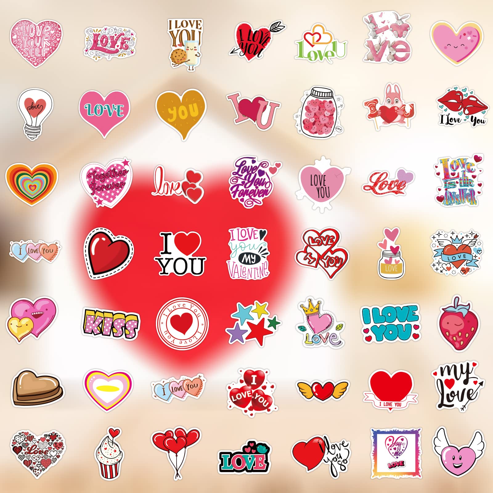 100PCS Valentine's Day Stickers Love Stickers, Love Heart Stickers Vinyl Waterproof Romantic Valentine Stickers for Laptops Gifts Water Bottles Scooters and Valentine's Day Wall Window Decorations