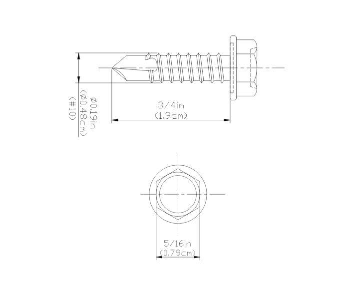 #10x3/4'' Hex Washer Head Self-Drilling Tek Screws, Zinc-Plated Steel,100pcs/box