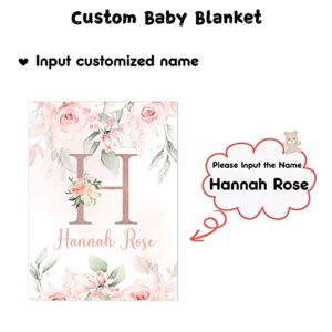 Personalized Baby Blanket for Girls with Name, Soft Micro Fleece Baby Blanket with Flowers, Baby Blanket Keeps Warm for Newborn, Infant, Floral