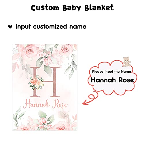 Personalized Baby Blanket for Girls with Name, Soft Micro Fleece Baby Blanket with Flowers, Baby Blanket Keeps Warm for Newborn, Infant, Floral