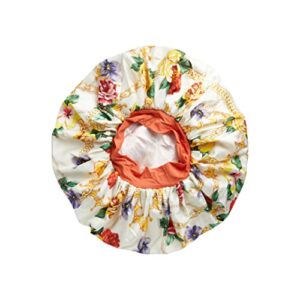 KISS COLORS & CARE Reversible Hair Bonnet Super Jumbo - Floral Design, Luxurious Satin & Breathable Material for Hair Protection from Dryness, Friction & Split Ends Overnight - for All Hair Types