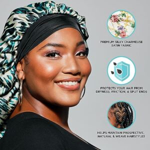 KISS COLORS & CARE Reversible Hair Bonnet Super Jumbo - Floral Design, Luxurious Satin & Breathable Material for Hair Protection from Dryness, Friction & Split Ends Overnight - for All Hair Types