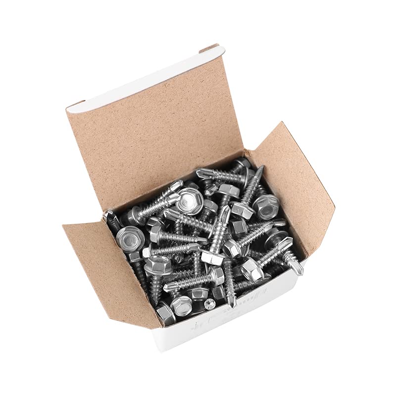 #10x3/4'' Hex Washer Head Self-Drilling Tek Screws, Zinc-Plated Steel,100pcs/box