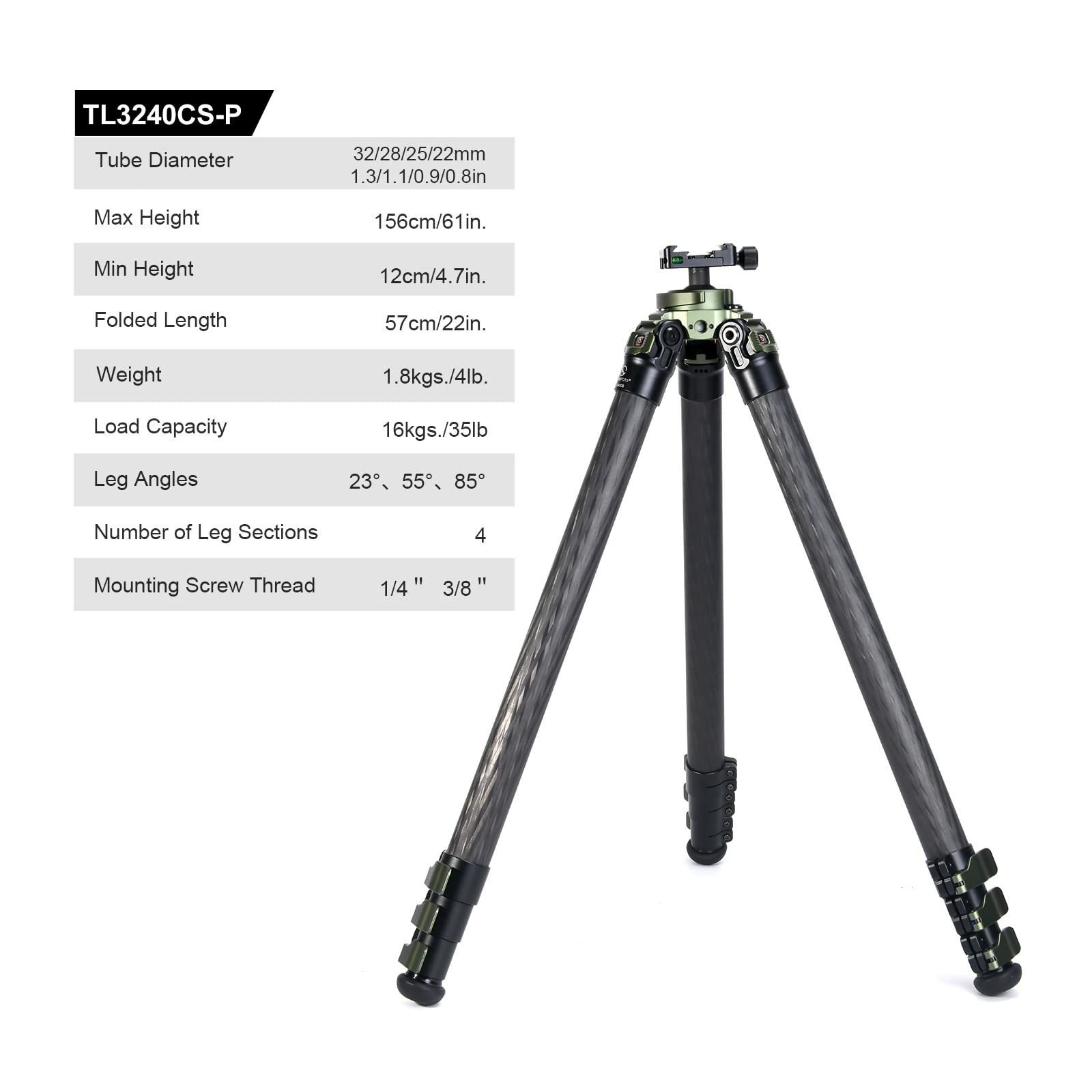 SUNWYAFOTO TL3240CS-P Hunting Tripod for Shooting Rifle Stand Carbon Fiber