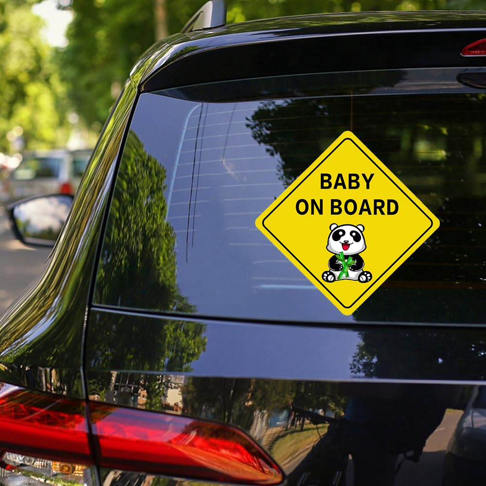 Dreothy 2PCS Baby on Board Sticker for Cars Funny Cartoon Panda Baby On Board Sign Safety Warning Decals Car Styling Waterproof Window Bumper Vinyl Car Stickers (Panda)