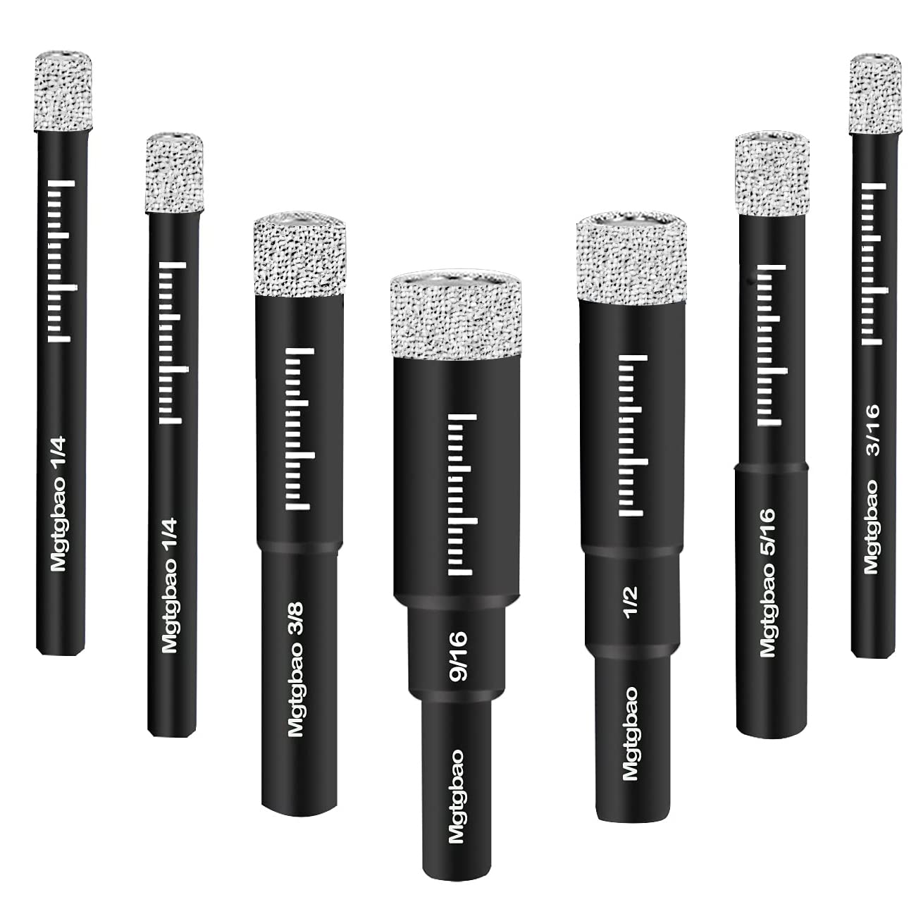 Mgtgbao 7PCS Black Ceramic Tile Drill bit, Dry Diamond Drill Bits Set for Many Hard Materials Granite Marble Tile Ceramic Stone Glass (NOT for Wood) Round Shank with Size 3/16~9/16 inch.