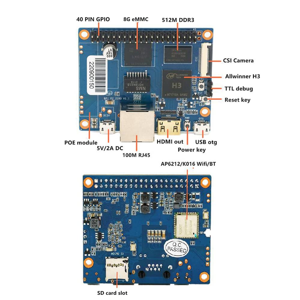 youyeetoo BPI-P2 Zero Open Source Singal Board Computer, Software Same as BPI-M2 Zero,Provide Armbian Rapbian,Add 8GB eMMC/PoE interface/100M LAN (Case Bundle)