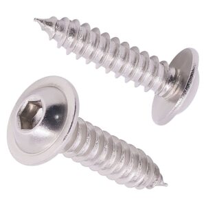 m3 x 8mm (100 pcs) flanged button head socket cap sheet metal screws, 304 stainless steel 18/8, allen hex drive 2mm, wood screws with self tapping point