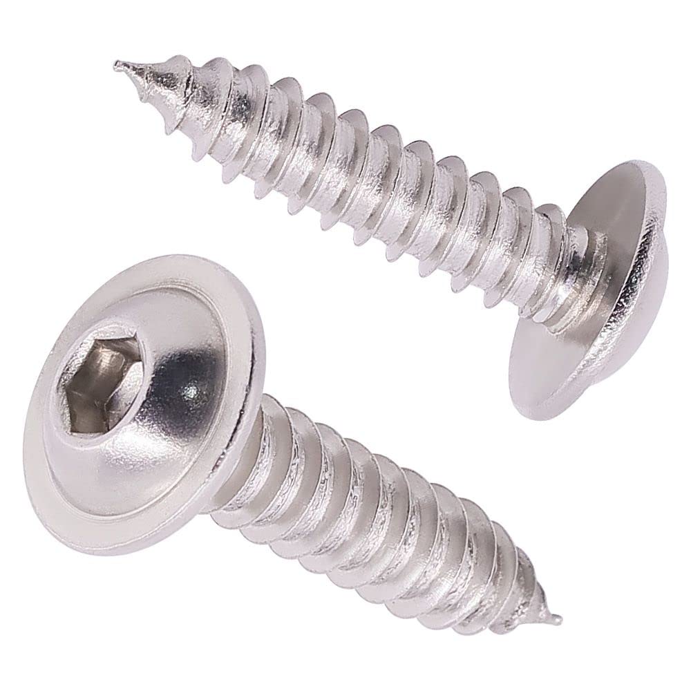 M3 x 8mm (100 pcs) Flanged Button Head Socket Cap Sheet Metal Screws, 304 Stainless Steel 18/8, Allen Hex Drive 2mm, Wood Screws with Self Tapping Point