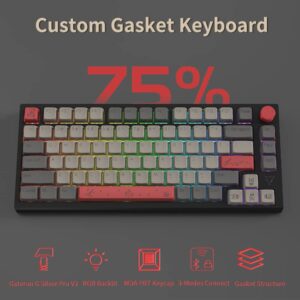 NACODEX 75% Gasket Mount Keyboard Gateron G Silver Switch | MDA Profile Rock Music Theme PBT Keycap | Poron Foam RGB Programmable Custom CNC Knob Keyboard for Win/Mac with Mouse Pad