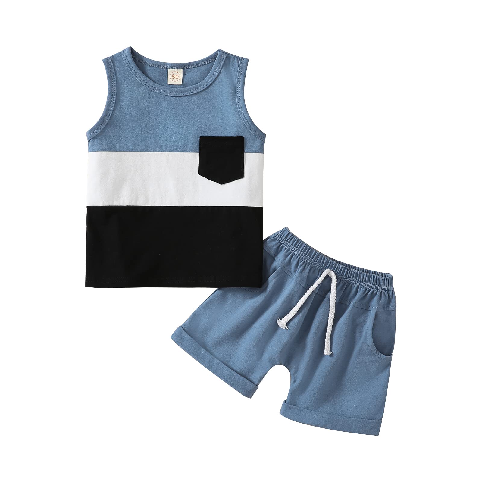 ADXSUN Toddler Baby Boy Clothes Color Block Sleeveless Tops+ Casual Shorts Summer Outfits Set