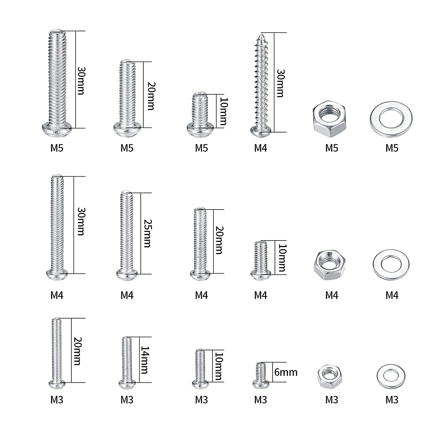 wugongshan 550 Pcs Screws Bolts and Nuts Assortment Kit, Metric Machine Screws and Nuts and Bolts and Flat Washers, M3/M4/M5 Slotted Pan Head Hex Bolts and Nuts Sets (B)