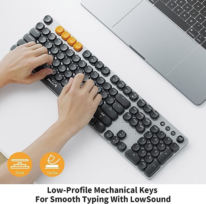 ProtoArc Bluetooth Mechanical Keyboard for Office, MECH K300 Wireless Tactile Quiet Comfortable Keyboard with Backlit Keys, 2.4G/USB-C/Bluetooth, Rechargeable, Programmable for Mac/Windows/Android