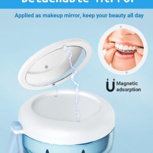 Denture Bath Case, Denture Cup, Leak Proof Portable Retainer Case, Denture Cleaning Kit with Cleaner Brush, Denture Box with Strainer & Mirror, Denture Case for Aligner Retainer Mouth Guard