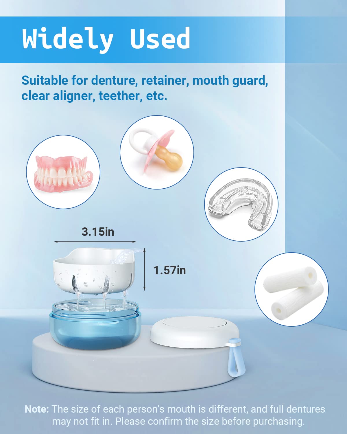 Denture Bath Case, Denture Cup, Leak Proof Portable Retainer Case, Denture Cleaning Kit with Cleaner Brush, Denture Box with Strainer & Mirror, Denture Case for Aligner Retainer Mouth Guard