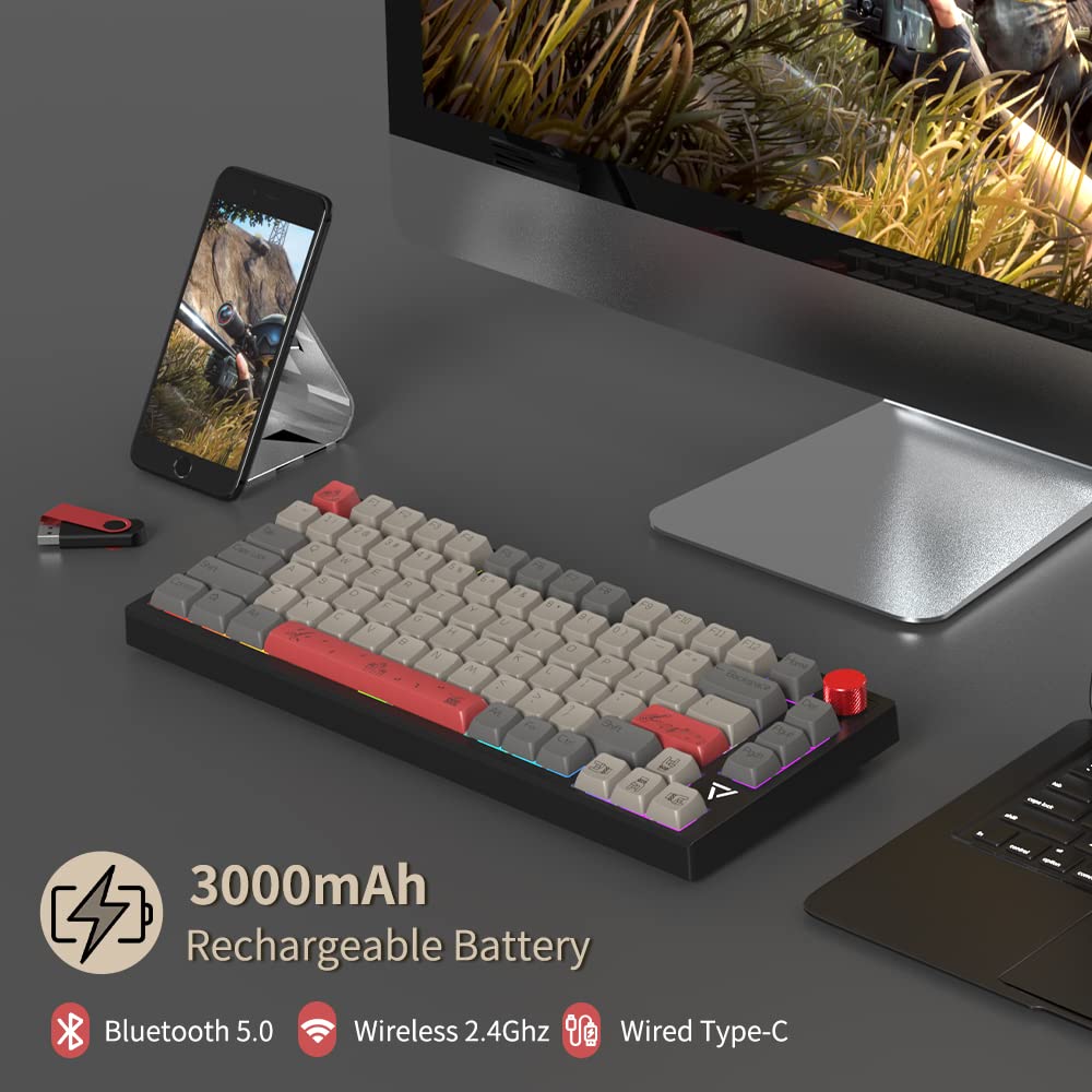 NACODEX 75% Gasket Mount Keyboard Gateron G Silver Switch | MDA Profile Rock Music Theme PBT Keycap | Poron Foam RGB Programmable Custom CNC Knob Keyboard for Win/Mac with Mouse Pad